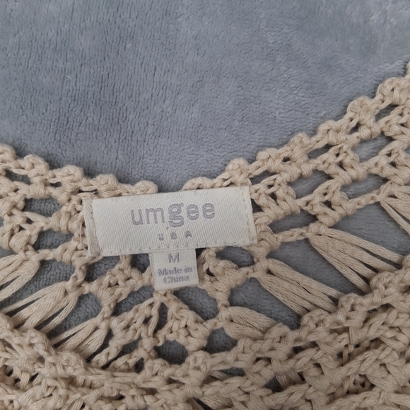 Umgee Navy Cream Crochet Gypsy Boho Coachella Chic Tunic Blouse Long Sleeve M - Picture 3 of 16